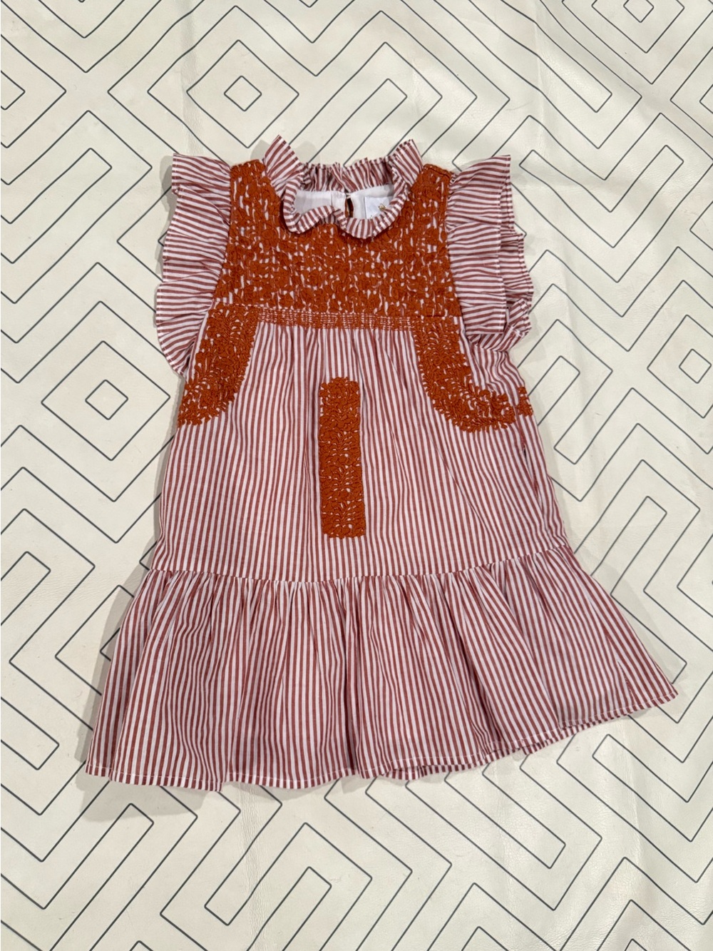 J. Marie Striped Embroidered Dress
